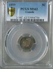 1899 Canada 5 Cent Silver Km  2 Pcgs Gold Shield Ms 62 Canadian Coin  4250
