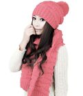 Women s Girls Winter Scarf   Hat Set Warm Knitted Beanie Scarves Knit Skull Cap