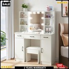 3 Color Lighted Vanity Set Makeup Dressing Table With Led Mirror Dresser Cabinet