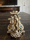 Vintage Ornate Brass Vanity Set Lipstick Holder   Ring Stand W turquoise Accents