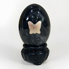 Vintage Enesco Polished Marble Stone Egg With Chinese Symbol Engraving And Stand