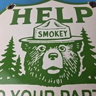 Vintage Forest Service Sign - Smokey Bear Help Prevent Gas Porcelain Sign