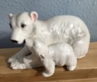 Polar Bear Figurine Mama Bear With Baby Cub 6  Porcelain Marked C5670