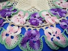 Charming 3d Pink   Purple Pansy Flowers  Vintage Hand Crochet Centrepiece