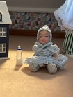 1 12 Dollhouse Miniature Porcelain Semi-posable Tiny Baby Boy Doll In Blue
