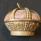 Antique Crown-shaped Brass Velvet Pin Cushion New Orleans 1906 Rex Mardi Gras