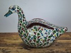 Vtg Tonala Mexico Pottery Duck Figurine Large 12  Folk Art Hand Painted Signed