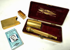 Antique Vtg Ww1 Era Gillette Ornate Gold Brass Case  Safety Razor W  Blades Box