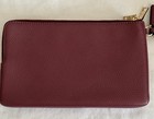 New Coach Double Corner Zip Wristlet Wallet  Burgundy Pebbled Leather