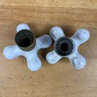 Vintage Porcelain Hot - Cold Cross Sink Knobs Faucet Handles With Brass Bases