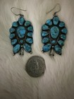 Vintage Large Navajo Turquoise Silver Squash Blossom Tribal Earrings Circa 1970s