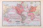 1896 World Map - Original Antique George Cram 17x11 Wind Currents