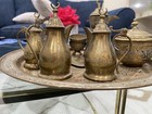 Vintage Arabic Islamic Persian Silver Copper Bronze Coffee Set Calligraph