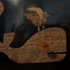 Mid Century 1970s Couroc Teakwood Inlay  Whale And Seagull Black Vintage