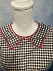 Vtg 50s Gingham Apron Pinafore Collar Red Ric Rac Smocked Pockets Xxs Retro Mcm