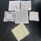 Vintage Lot Of 6 Assorted Embroidered Floral Handkerchiefs Cotton Linen Lace