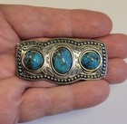Native American Navajo Genuine Turquoise Stones Nickel Silver Vintage Brooch Pin