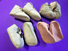 4 Pair Vintage Leather kid felt Baby Shoes For Antique Dolls