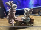 Chrisdon Bunny Rabbits On Bench Figurine Resin Easter Spring Home Decor