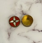 Antique vintage Enamelled Round Brass Covered Pill Or Snuff Box