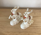 2 Vintage 1956 Napco Ceramic Flying Reindeer  ax1696 Spaghetti Saddle   as Is  