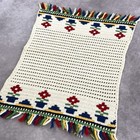 Vtg Crochet Table Runner 12x16 Boho Folk Art Flower Pots Fringe Retro Placemat