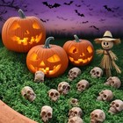 Resin Mini Pumpkin Halloween Skull Shape Figurine Miniature Skeleton Head Decor