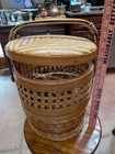 Vintage Chinese Bamboo 2-tier Stacking Food Basket - Rattan Wedding Picnic 15  