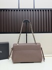 Brown Grain Leather Flap Bag Adjustable Side Drawstring Interwoven Chain Strap