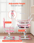 Kids Chair And Desk Set Table Lamp Adjustable Height   Tilted Desktop Pink
