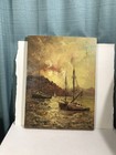 Rare Antique Original W  Vennekamp Oil On Canvas 12x16 Inch Ships Yellow Skies
