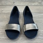 Crocs Lina Dorsay Hammered Silver Strap Flat Open Toe Sandals Women   s Size 7