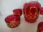 Mcm Gold Cranberry Red Bohemian Glass Decanter Set W 5 Glasses Barware Vtg Retro