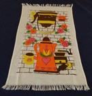 Vintage Mid Century Dish Towel Orange Coffee Pot Kettle Kitchen Unused Cotton