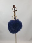 Faux Fur Pom Keychain  Soft Plush  3in 8cm  Dark Blue