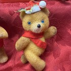 Lot Of 5 Flocked Teddy Bear Hanging Ornaments  With Bow Ties And Hats