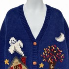 Vintage 90s Kids Hand Embroidered Chunky Halloween Cardigan Sweater Size 10 12