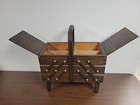 Vintage Singer Accordion Fold Out 3 Tier Wooden Sewing Box