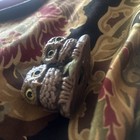 Vintage Mini Double Owl Figurine Yellow Googly Eyes Glazed Ceramic 1 5    X 2 5   