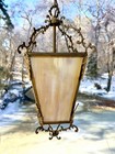 Antique Victorian Bronze Hanging Lamp Light Fixture Swirled Slag Glass Complete