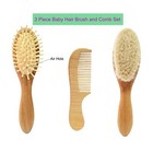 Molylove 3 Piece Baby Hair Brush And Comb Set For Newborn   Toddlers- Natural Wo