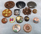 14 Vintage Wood Buttons People Dogs Horse Objects