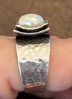 Silpada Hammered Sterling Silver Cultured Pearl Ring R0898 Size 10