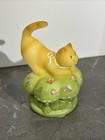 Cute  Fenton Cat Kitten Two Piece Trinket Box-hand Painted Flowers Signed