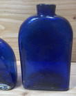 Vintage Decorative Cobalt Blue Heavy Glass Flat Bottles Flasks Lot Of 2