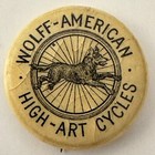 1895 Wolff-american High-art Cycles Celluloid Pinback Button R H Wolff   Company