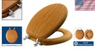 Durable Round Natural Oak Toilet Seat - Chrome Hinges Fit All Round Toilets