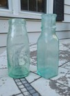 Pair Of Nice Early Blown Pickle Or Food Type Bottles 1890s Aqua Cork Tops Crude