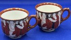 Antique Japanese Kutani Aka-e Cups Meiji Hand Painted Porcelain  lot Of 2 