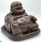 Large Rosewood Laughing Buddha Statue Hand Carved Hotei Vintage Fitted Base